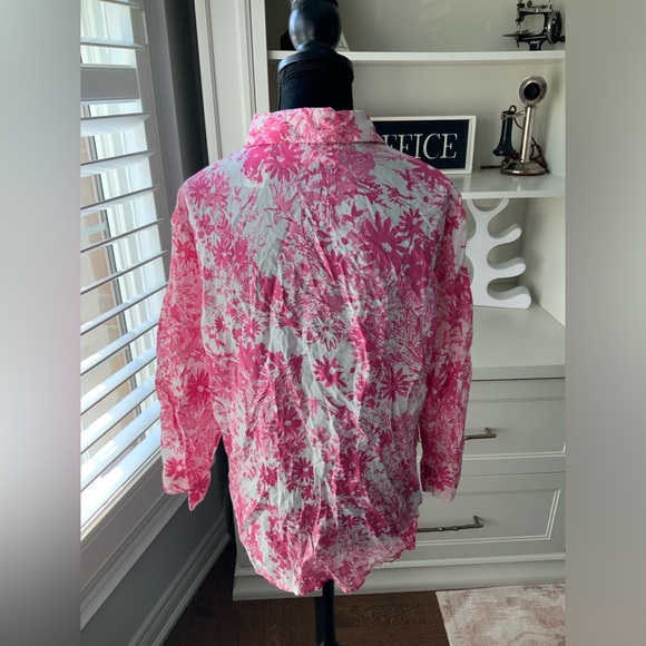 Vintage LIZ CLAIBORNE FIRST ISSUE Pink & White Button Up Cotton Blouse SZ Large - Picture 9 of 14